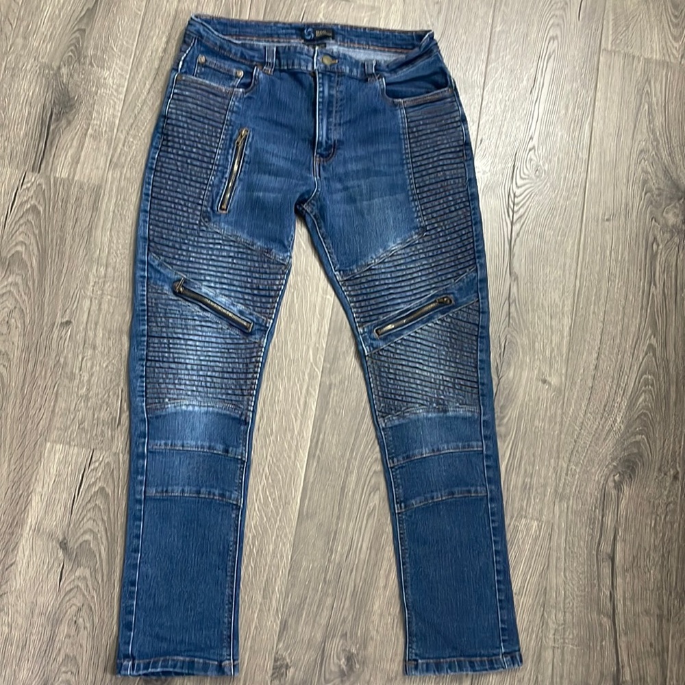 Regal Exchange Men’s Denim Jeans Size 34 x 30 Stretch - Zipper Accents Blue